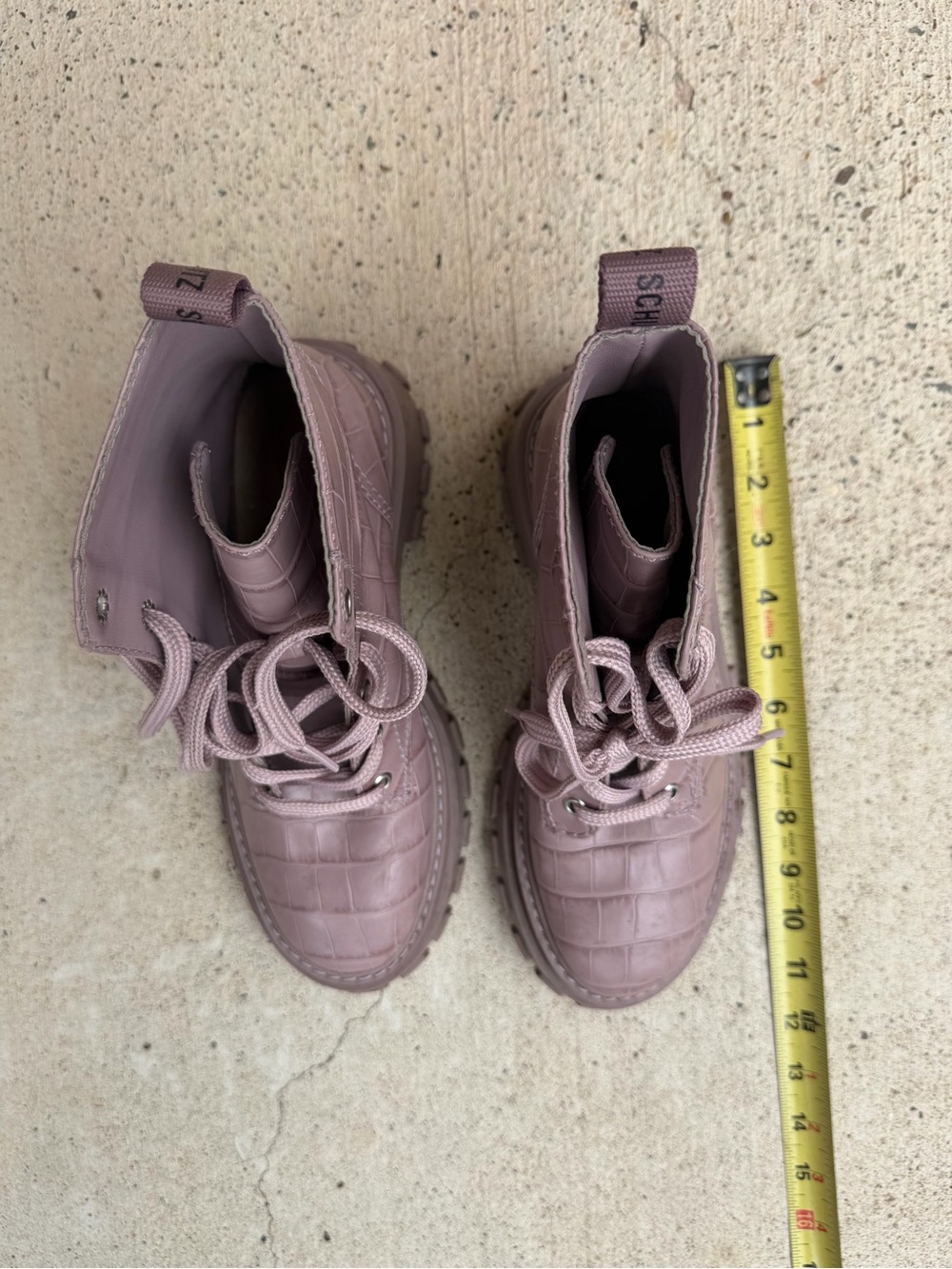 Schutz Orly Purple Croc Combat Boots Lug Sole Leather Womens 7.5 NWOB - Picture 15 of 16